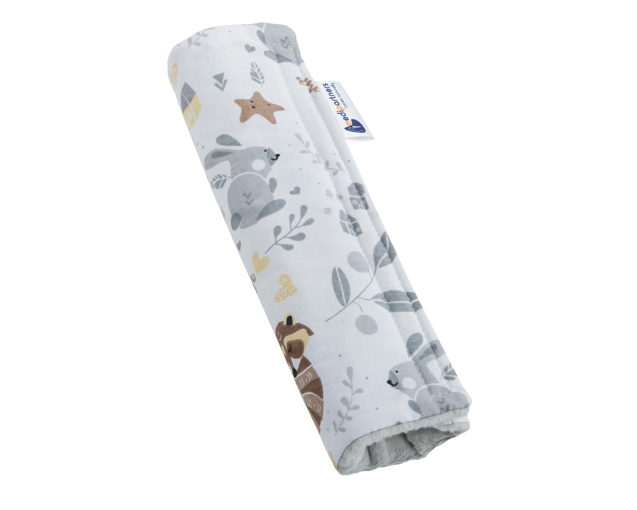 Medi Partners Gurtpolster Kinder Autogurt Polster Gurtschutz für Auto - 17x22cm 100% Baumwolle Minky Schulterpolster Kids Gurt Schutz Sicherheitsgurt (Reh mit graue Minky)