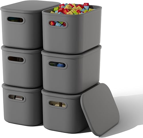 Miniatura 10 de Paquete de 8 Contenedores de Almacenamiento Blancos con Tapas Contenedor de Almacenamiento Apilable para Organizar, Cajas de Almacenamiento con Asa