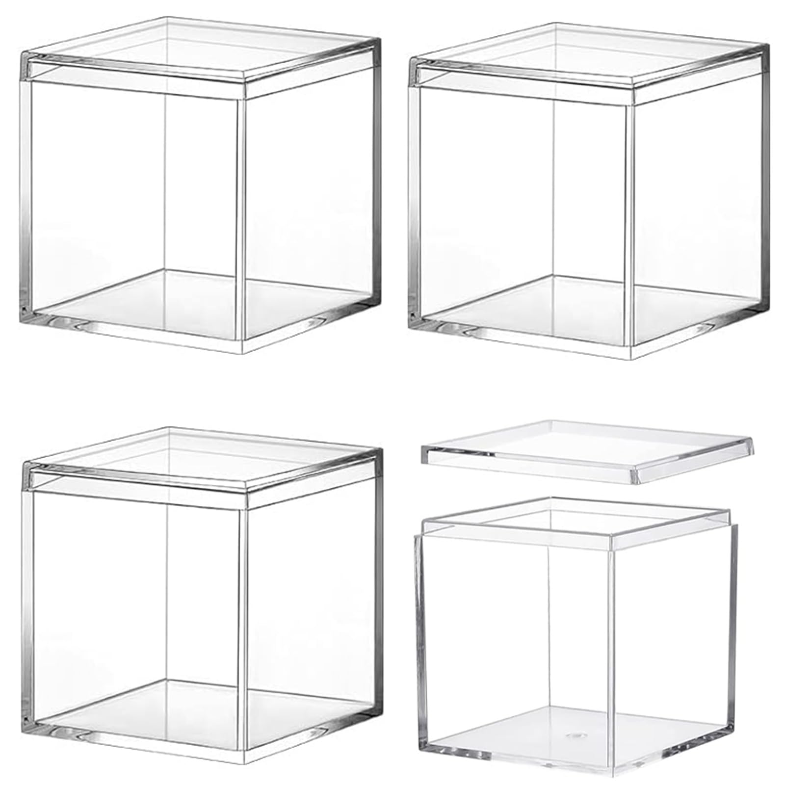 TIHONORI Clear Small Acrylic Box Plastic Acrylic Square Cube with Lid, Gifts Box Storage Containers Display Box for Cosmetics, Jewelry, Party Favors, Makeup, and Tiny Item,4 Pcs 10 * 10 * 10cm