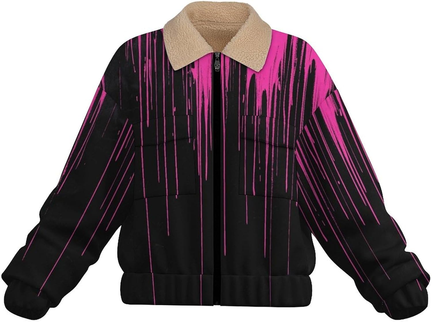 Women's Full Zip Soft Polar Fleece Jacket, Dripping Paint Printed Outdoor Coat, Long Sleeve Comfortable Outerwear