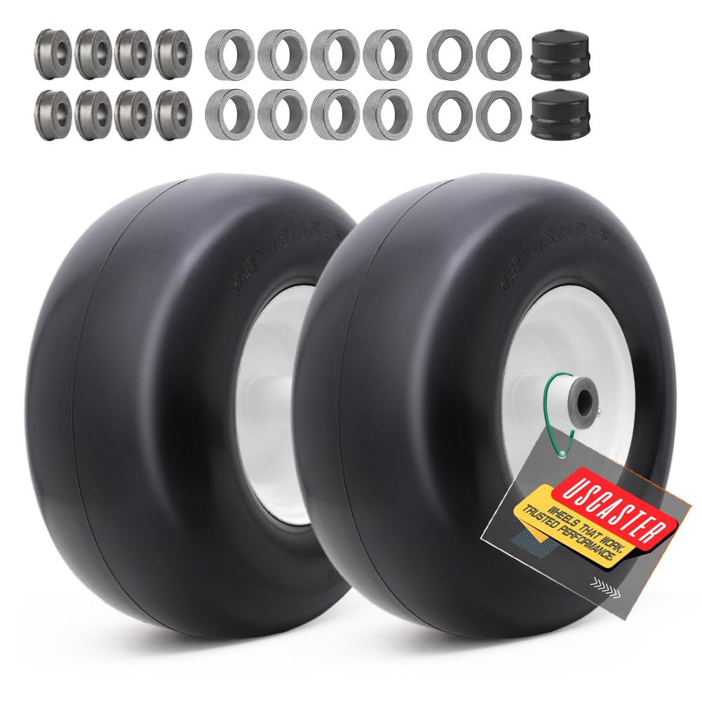 USCaster 13x6.50-6 Lawn Mower Wheel Set with Rims (2-Pack), Universal 13x6.5-6 Solid Rubber for Zero-Turn Lawn Mowers, 14 cm - 19.6 cm Centered Hub Diameter and 0.75 inch to 0.5 inch Sockets
