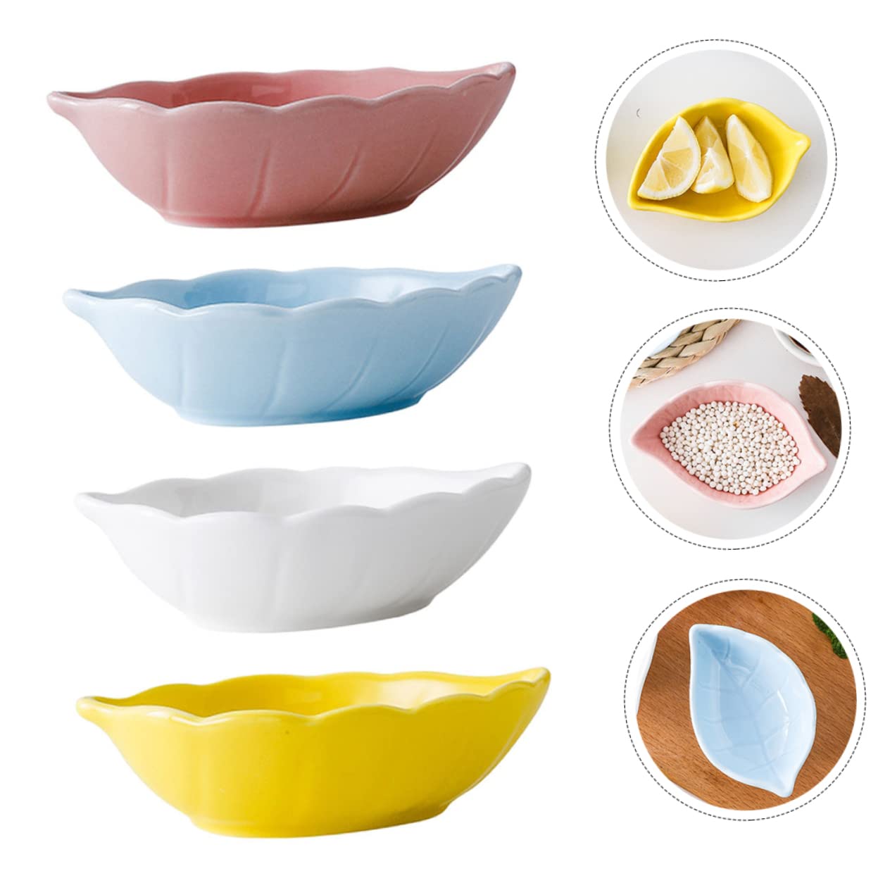 FUNOMOCYA Flavor Dishes Set 4pcs Ceramic Sauce Bowls Dipping Sauce Containers Seasoning Plates for Bbq Picnic