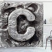 ABAKUHAUS Letter C Shower Curtain, Rustic Look Alphabet C Letter Close up, Cloth Fabric Bathroom Decor Set with Hooks, 78 Inches, Taupe Grey Grey