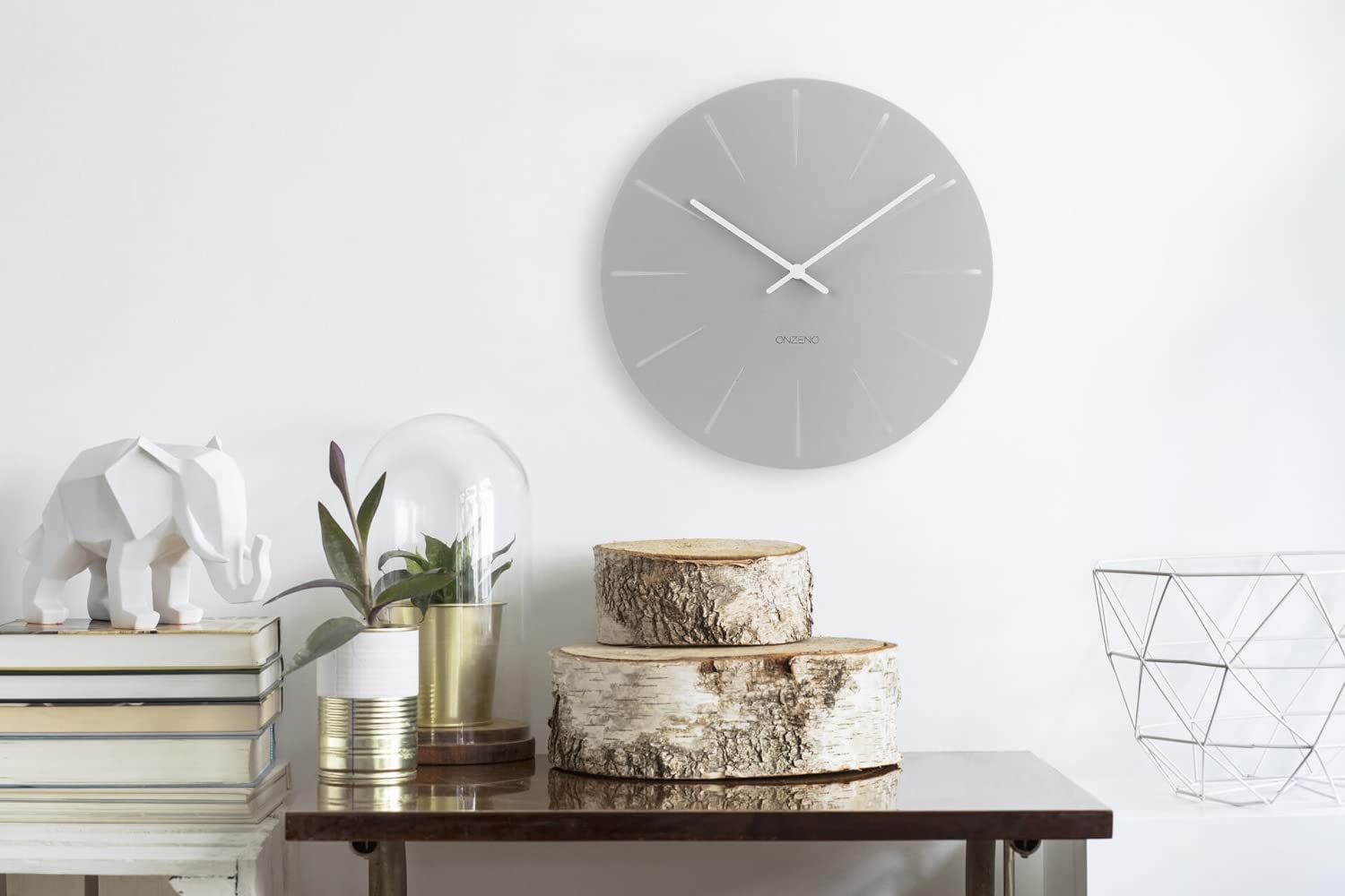 ONZENO Reloj de Pared de Diseño 'The Earnest.' Sin Tic-TAC, Cuarzo Silencioso, diámetro 29 cm, Fondo 0,5 cm, Gris