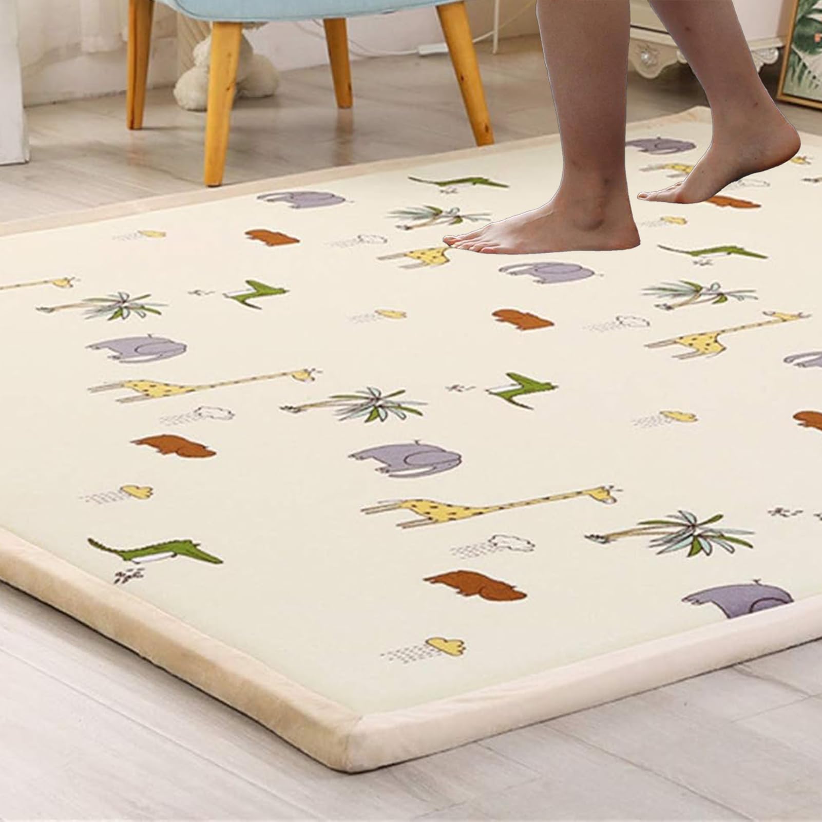 Krabbelmatte Baby Dicke 2 cm Spielmatte Kinder Spieldecke Kinderteppich Spielteppich Baby Spielmatte Bodenmatte Kinder 150 x 150 cm rutschfest Seiten für Drinnen und Draußen
