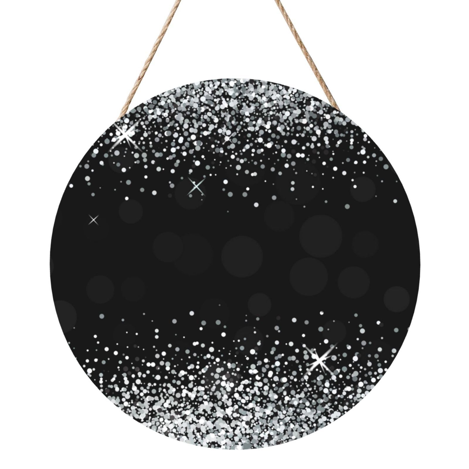 InOmak Shiny Silver Glitter, Round Wood Panel Painting 12 in, Wall Hanging Painting For Home