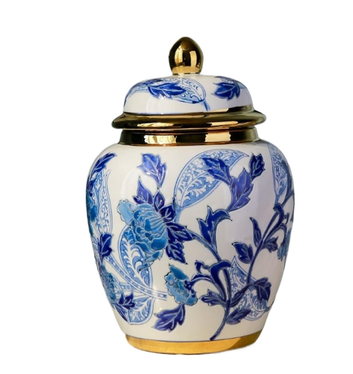 GFJHdfhE Chinese Style Decorative Jar Blue And White Porcelain Ginger Jar Vase With Lid Chinese Style Ceramic Temple Flower Display