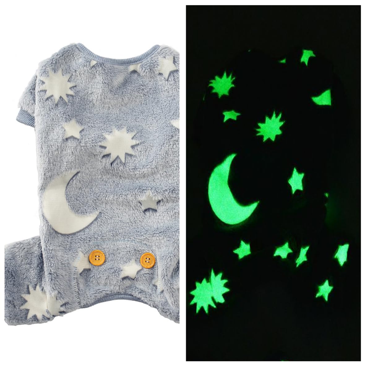 Maigllra Plush Dog Pajamas Glow in The Dark Dog Jumpsuit 4 Legged Onesie for Small Medium Large Dog, Grey Moon M