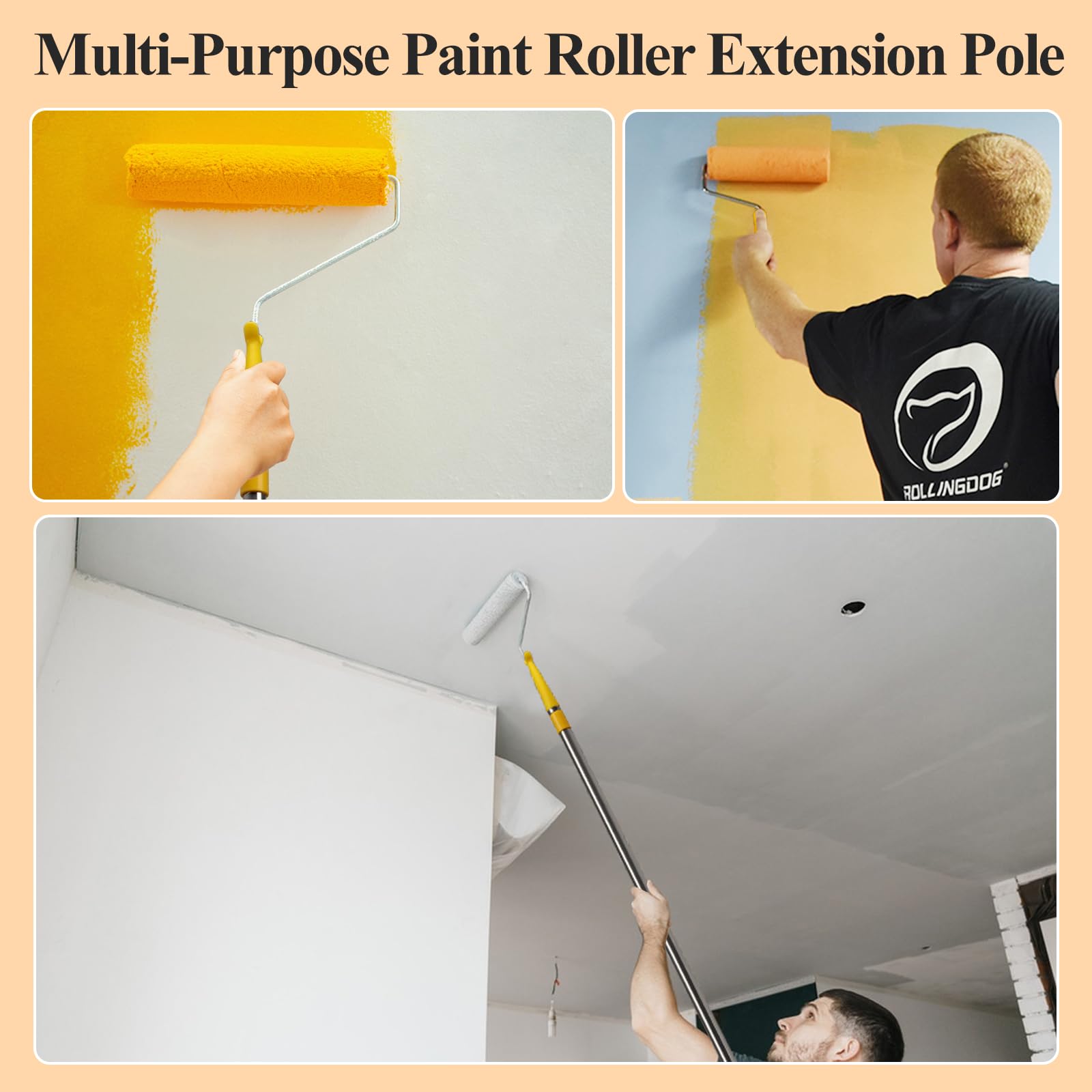 Kit de rodillos de pintura con barra de extensión de 9 pulgadas, marco de rodillo de poliéster, película protectora, herramienta de pintura versátil para todas las superficies y pinturas