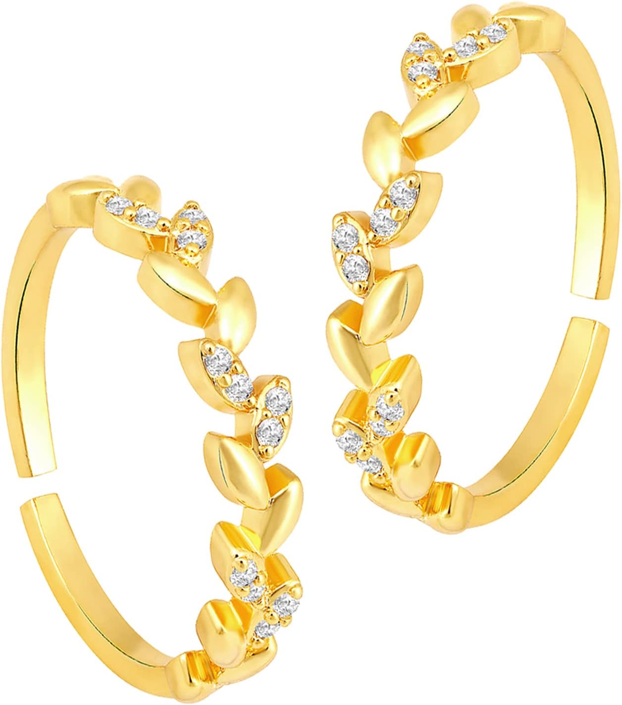 Aheli Cubic Zirconia Studded Leaf Style Adjustable Toe Ring Bichiya Fancy Jewellery for Women