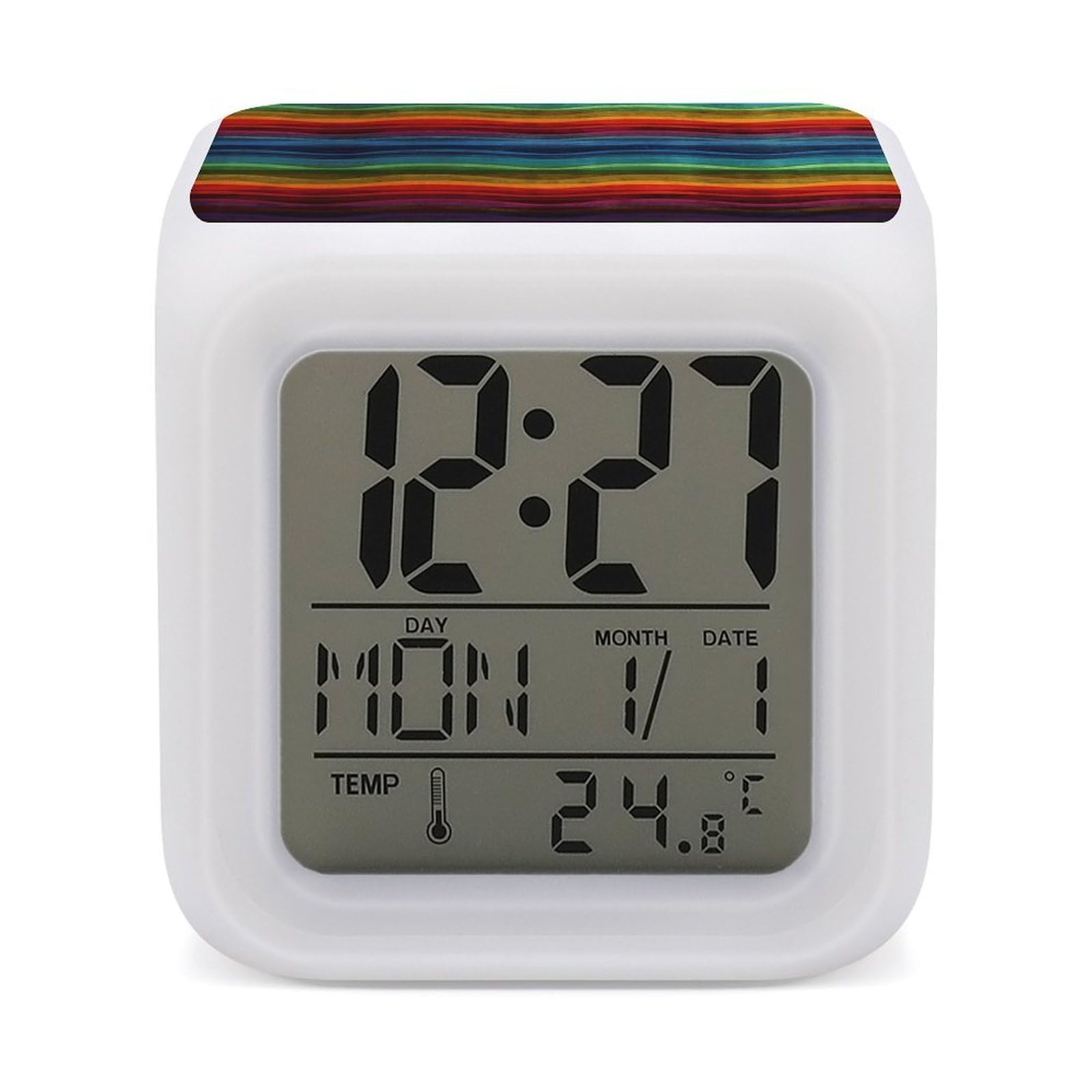 FekiLoot Rainbow Alarm Clock for Heavy Sleepers Small Digital Alarm Clock with Date Temperature Wake Up Digital Clocks with 7 Colors Changing Desk Clocks for Bedroom Bedside Nightstand