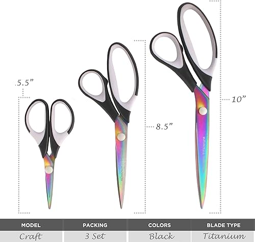 Vista 55 de JubileeYarn - Juego de tijeras de titanio Softgrip - Rosado, costura, arte, manualidades, oficina, 1 juego de 4 unidades, color morado 4 piezas