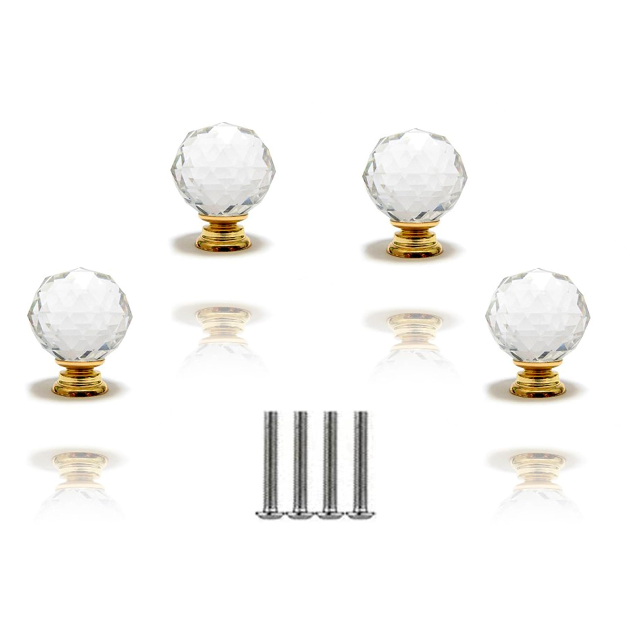 Crystal Glass Cabinet Knobs – 40mm Gold Finish (Pack of 4) – Decorative Pull Handles for Wardrobes, Drawers, Cupboards & Dressers