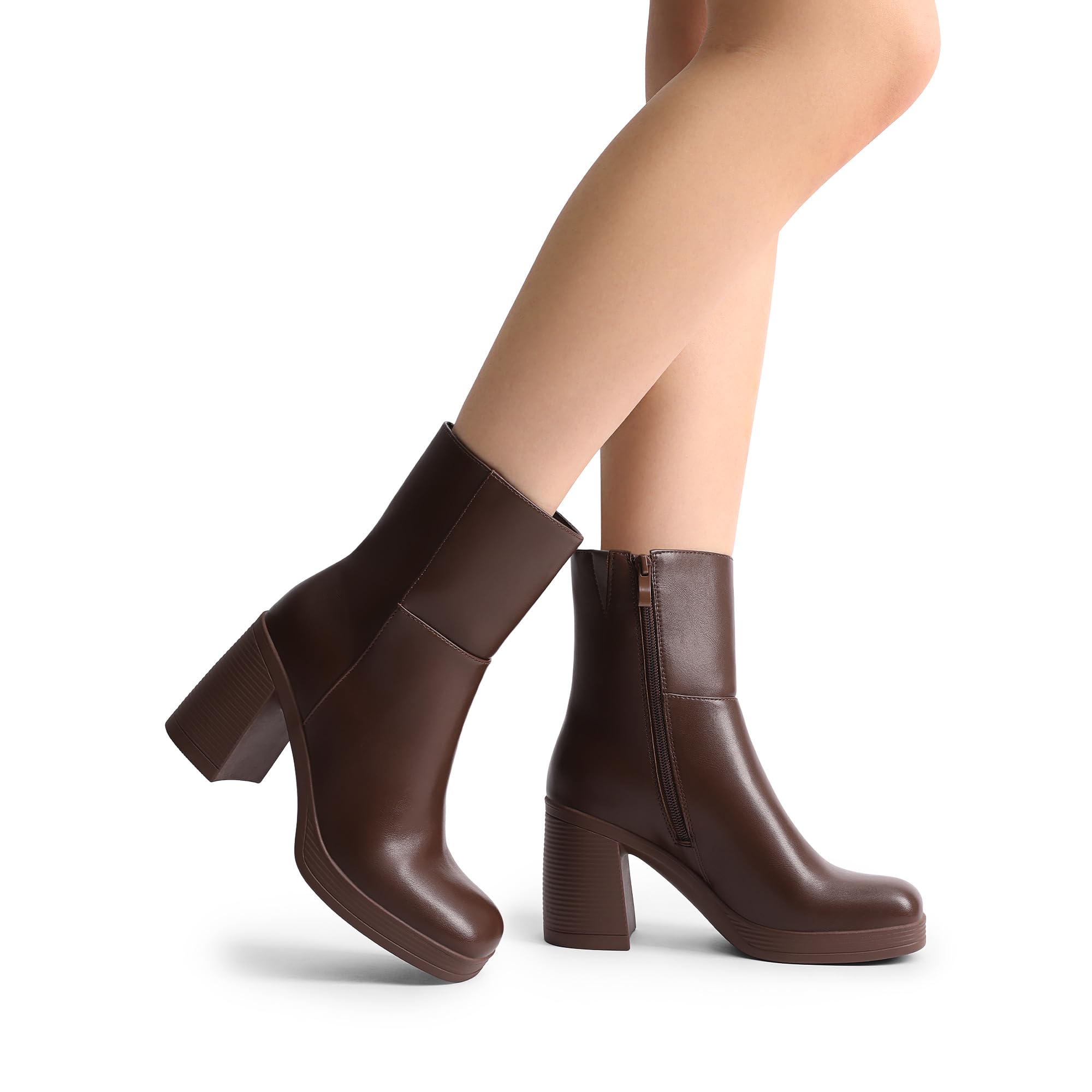 DREAM PAIRS Damen Plateau Gogo Stiefeletten Chunky High Heels Square Toe Komfort Party Kleid Seitlicher Reißverschluss Booties Schuhe für Frauen