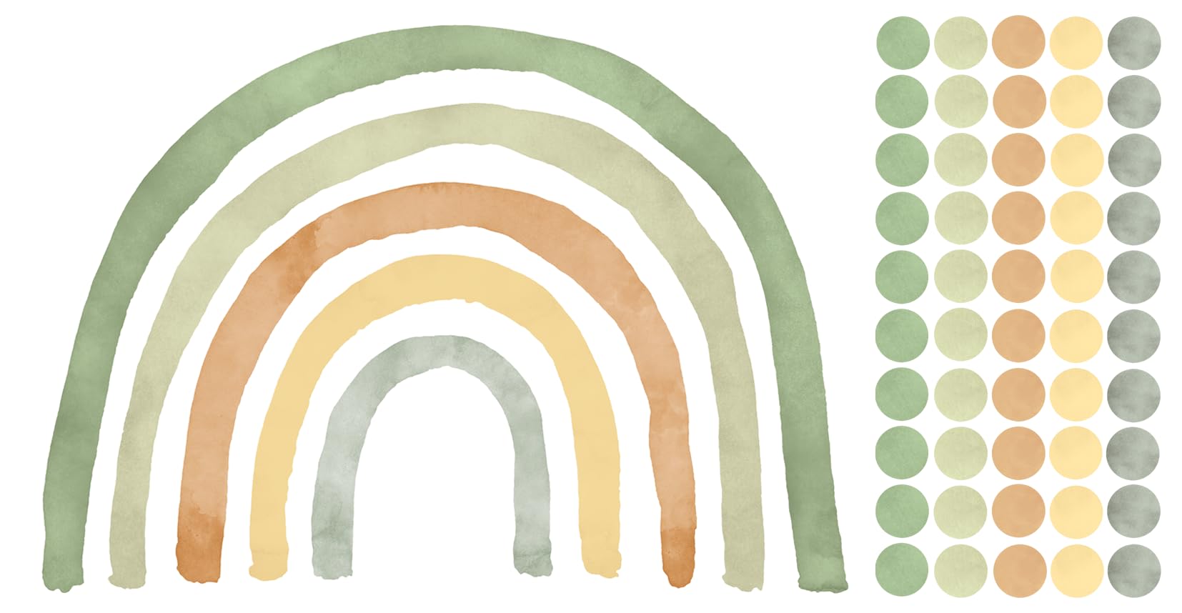 Adesivi da parete per bambini – Adesivi decorativi – Non tossici, sicuri, di alta qualità – Decorazione per la cameretta dei bambini – Set – Arcobaleno verde L + 50 pois/puntini