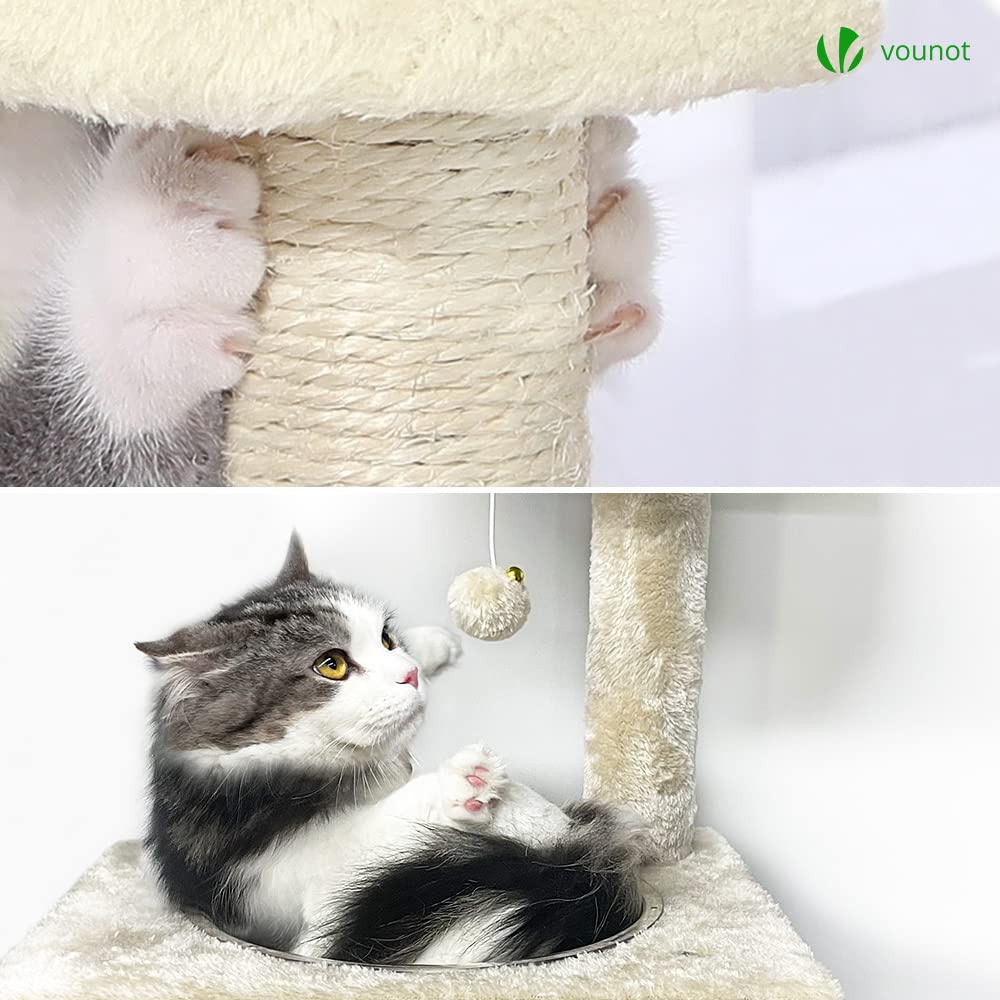 VOUNOT® Árbol Rascador para Gatos, Poste Rascador Estable para Gatos con Nido, Plataformas, Cápsula Espacial y Bola para Gatos, 138cm, Beige
