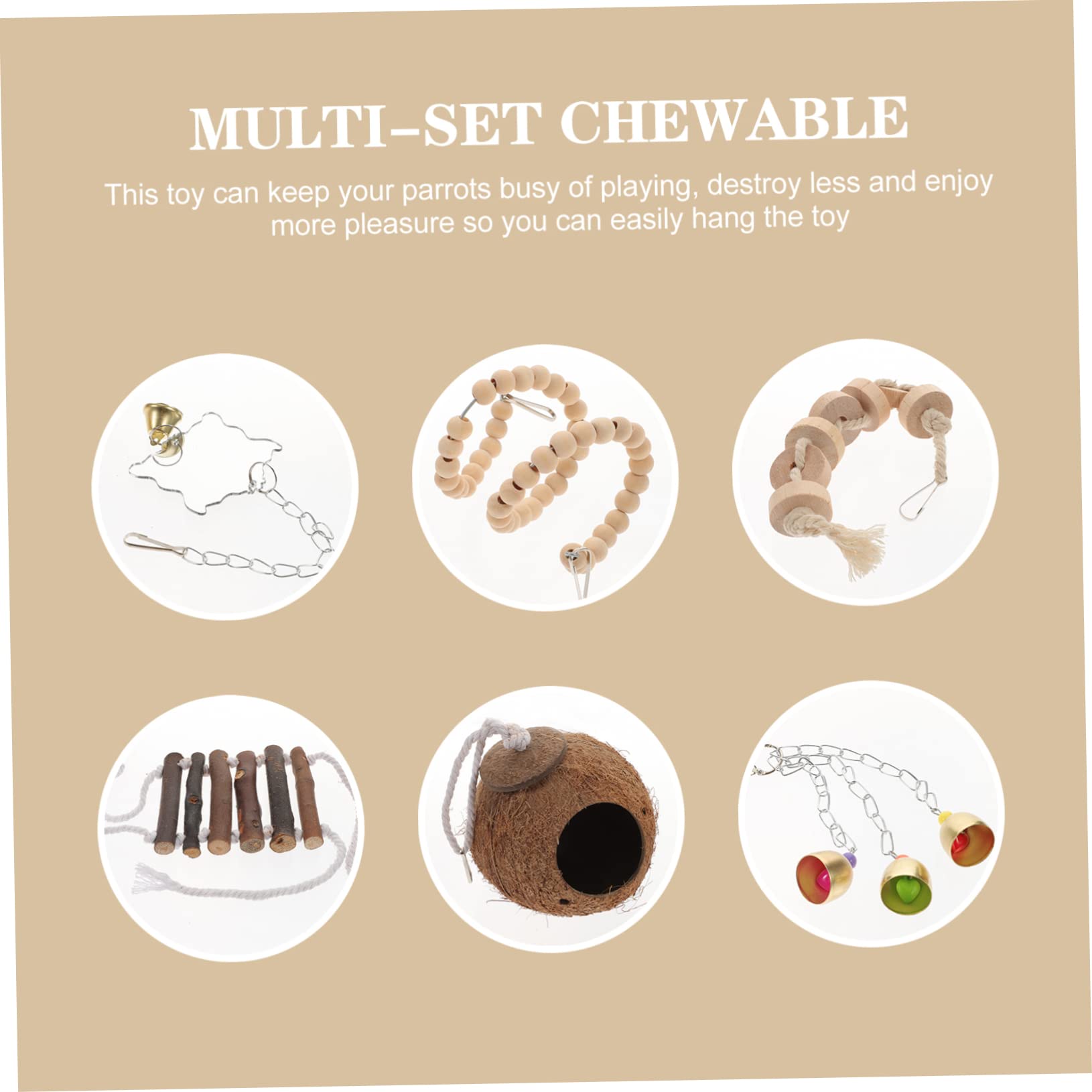 FRCOLOR Juguetes para Masticar para Pájaros y Periquitos Madera Natural y Cuerda, Set de 9 Piezas para Moler Dientes y Saltar, Accesorios para Jaulas