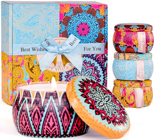 Scented Candles Gifts Set, 4 Pack Aromatherapy Candles for Home Scented, Stress Relief Gifts for Women, 120 H Lasting Burn Natural Soy Wax Candle for Birthday Valentine Mother's Christmas Day