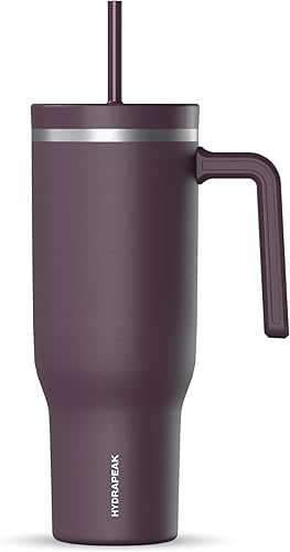 Miniatura 140 de Hydrapeak Voyager - Vaso de acero inoxidable de 40 onzas con asa, botella de agua aislada con popote y tapa, taza de viaje reutilizable apta