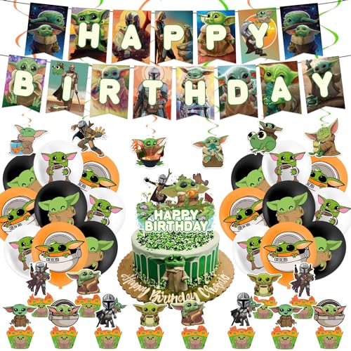 Yoda Birthday Party Decoration Included Banner Balloon Cake Topper Swirls