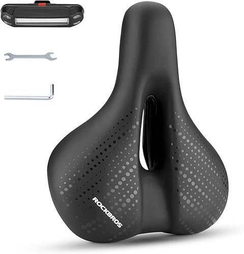 Miniatura 8 de ROCKBROS Asiento de bicicleta para hombres y mujeres, cómodo asiento de bicicleta de gel ancho, transpirable, impermeable, acolchado, compatible con