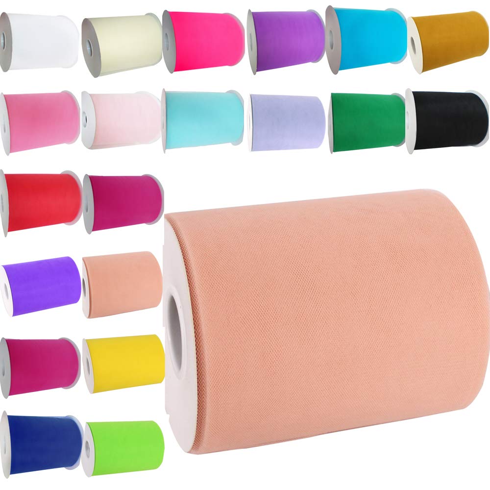 Time to Sparkle 2 Rolls Tulle Roll Spool 6 Inchs x 100yards Tutu Party Birthday Wraping Crafts Bridal Bow Skirt Wedding Decor - Flesh — image 1