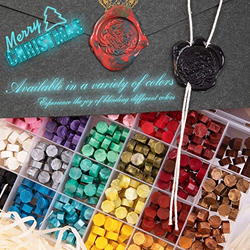 600 Pieces 24 Colours Octagonal Wax Sticks with 3 Tea Candles and 1 Melting Spoon for Postal Letters Retro Vintage