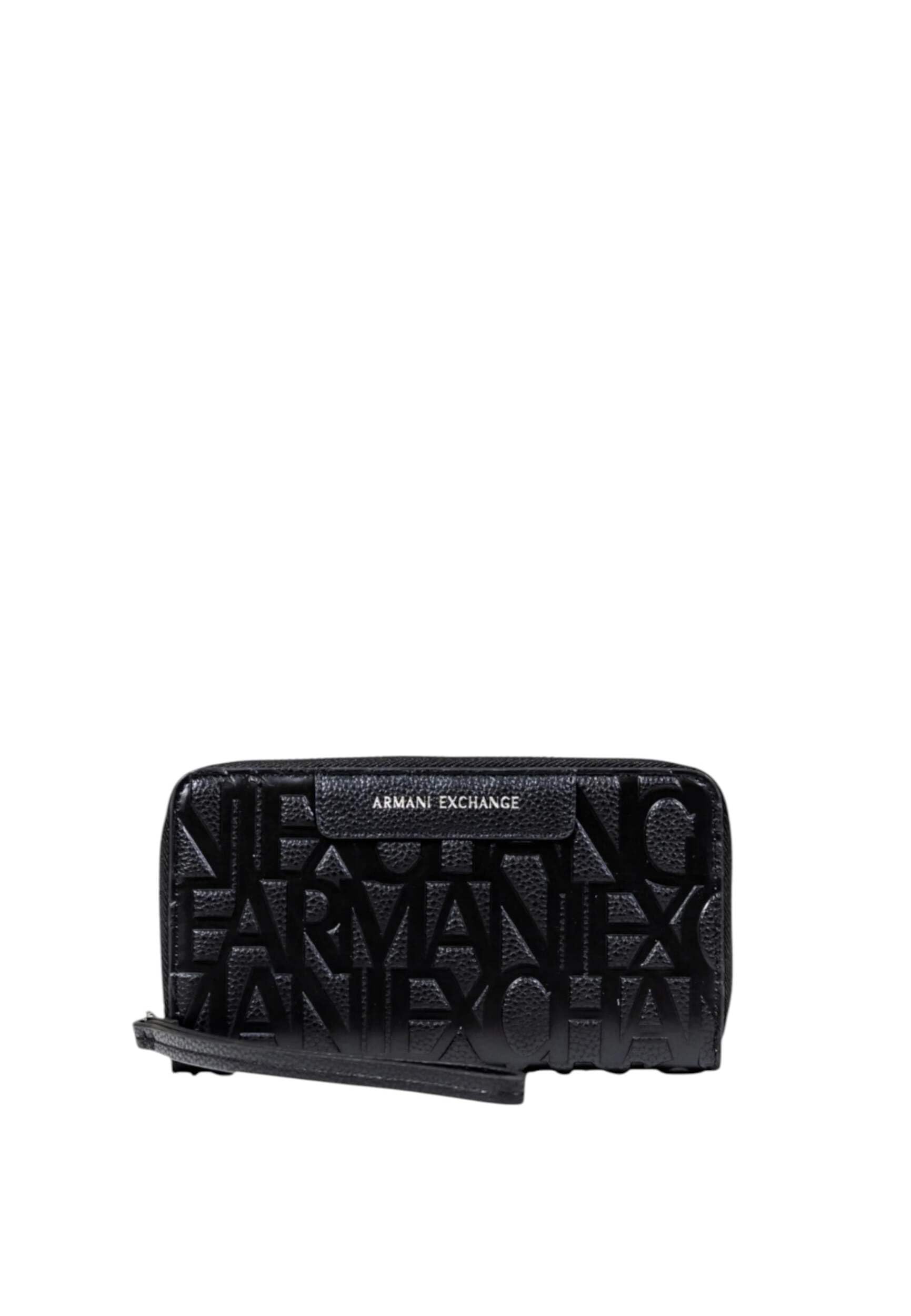Armani Exchange Women's Essential, Liz, Pebble, Embossed Logo Accessory-Travel Wallet, Black, Black, One Size