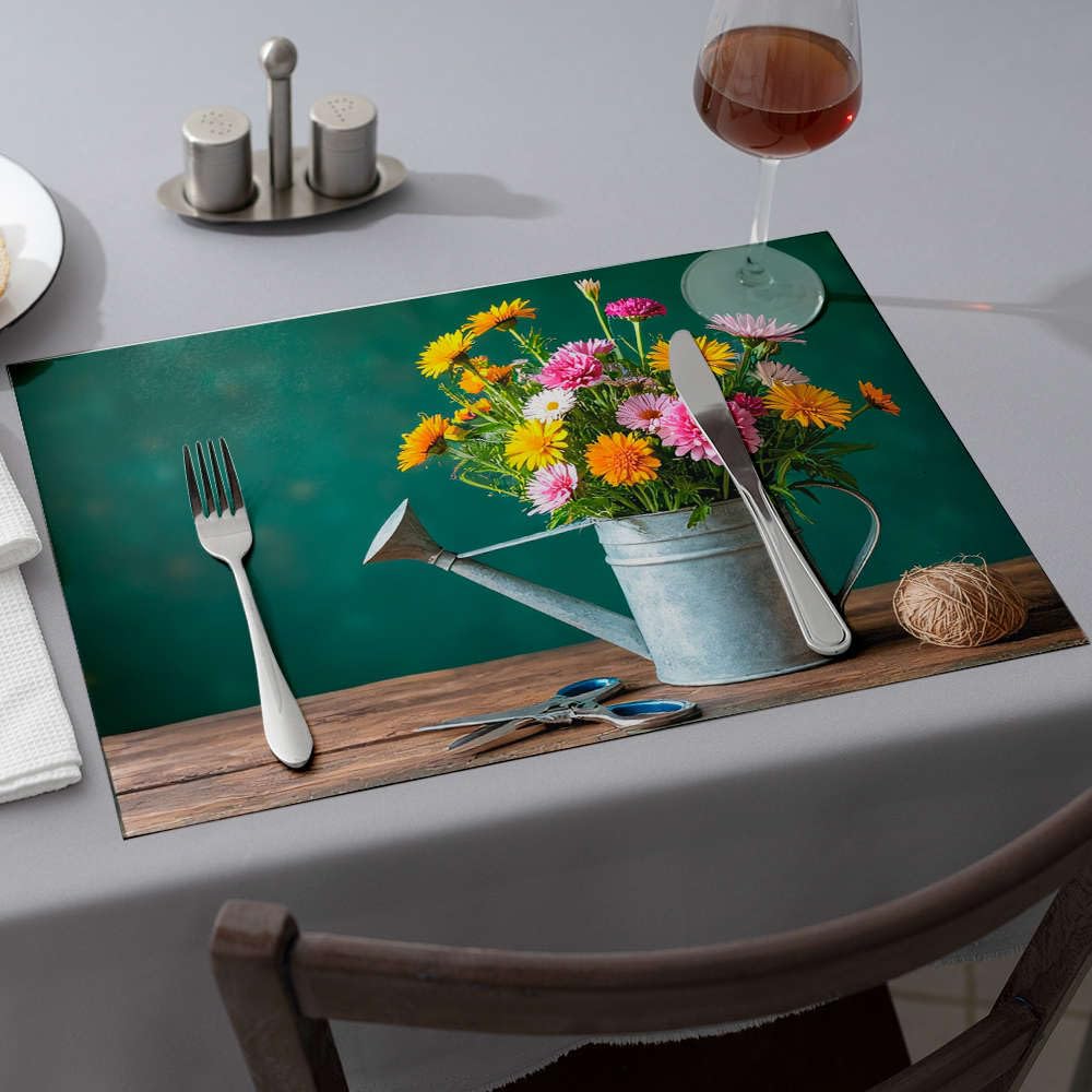 Sets de table arrosoir et fleurs colorées (lot de 6) - Protection de comptoir bleu