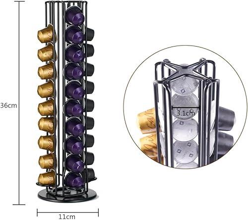 Vista 4 de Coffee Pod Carousel Capsules Holder Storage Organizer Rack Compatible with Nespresso Original Line 40 Pods, Black