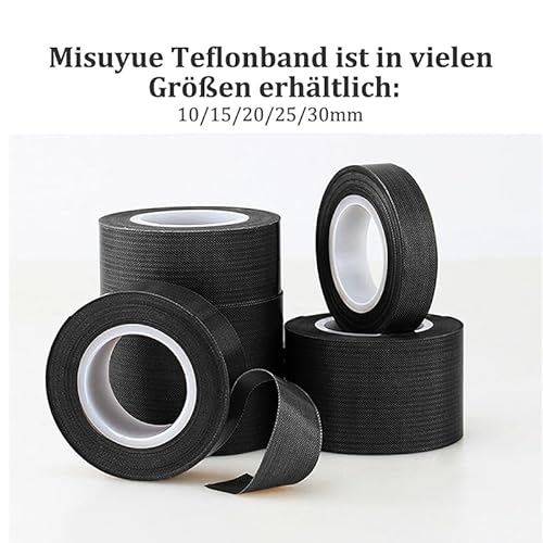 Misuyue Teflonband Klebeband, Hitzebeständiges Klebeband 25mm x 10M, 0,18mm Dicke PTFE Glasgewebeband für Vakuumiermaschine Impulsversiegeler, Hitzebeständiges bis 300℃ (Schwarz)