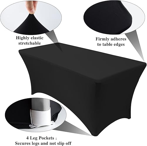 Miniatura 3 de PLULON Paquete de 2 manteles elásticos ajustables de 6 pies, color negro