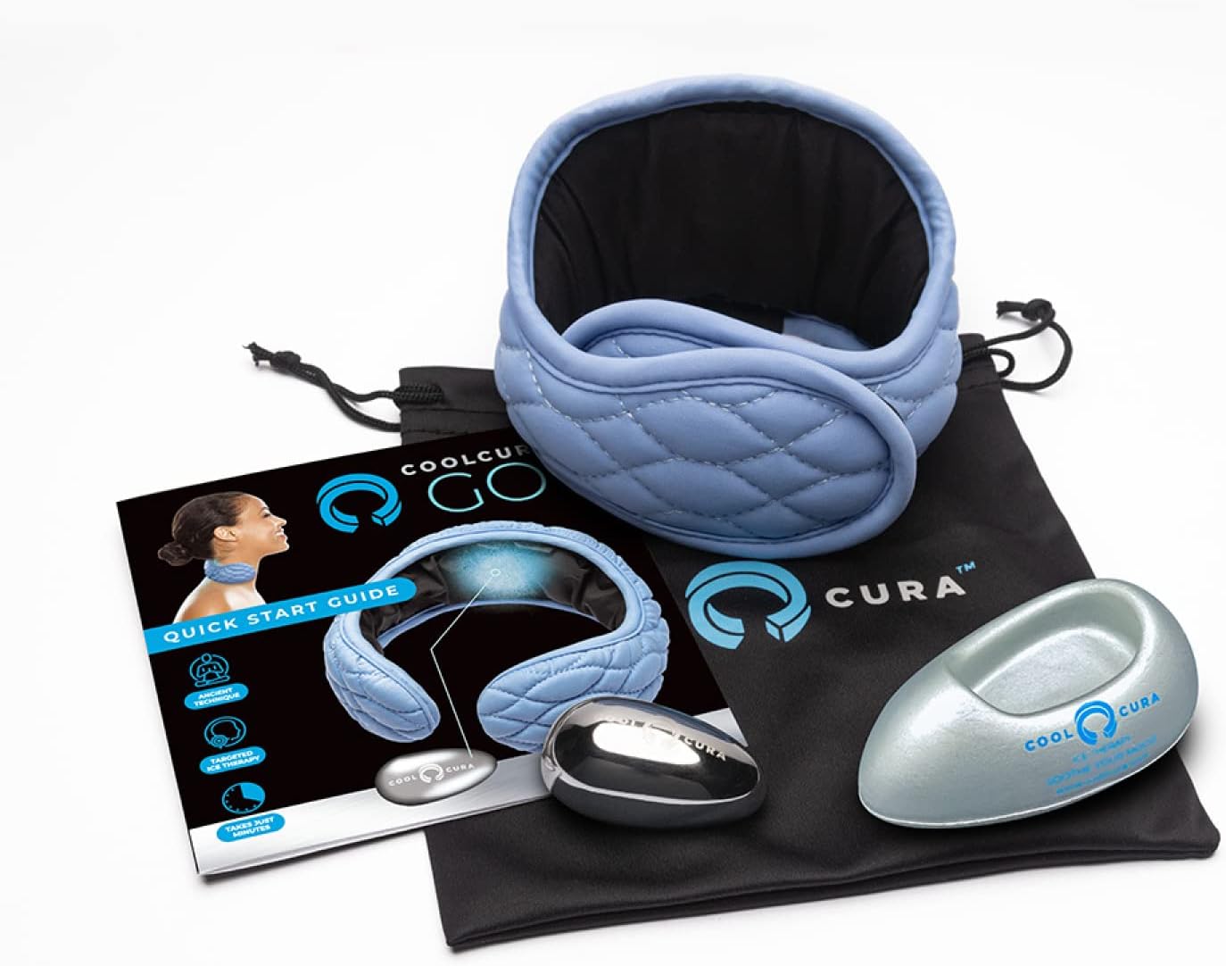CoolCura Wearable Stress Relief Device - Natural Anxiety Relief & Pain Relief Using Ice Therapy & Feng Fu Acupuncture Point - Cooling Neck Wrap for Headache Relief & Mood Boost - Adjustable Band : Health & Household