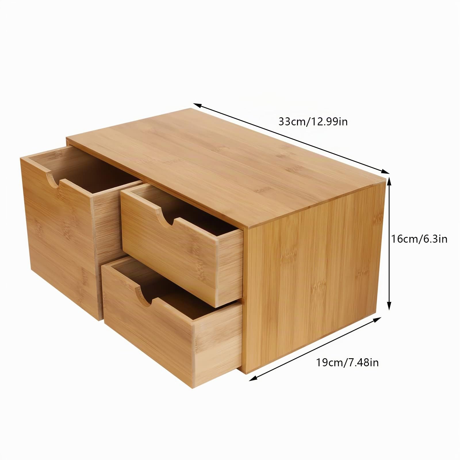 Organizer da scrivania in bambù con 3 cassetti, in bambù naturale, con parte superiore posizionabile, per ufficio, soggiorno, camera da letto