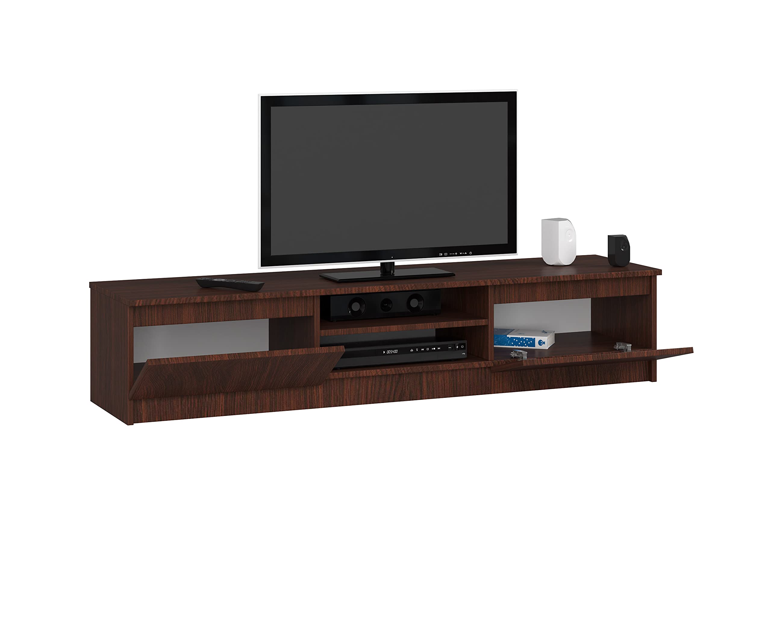 AKORD Meuble TV pour salon blanc 160 cm (2) portes couleur blanc mat, 2 étagères - 160x40x33 cm