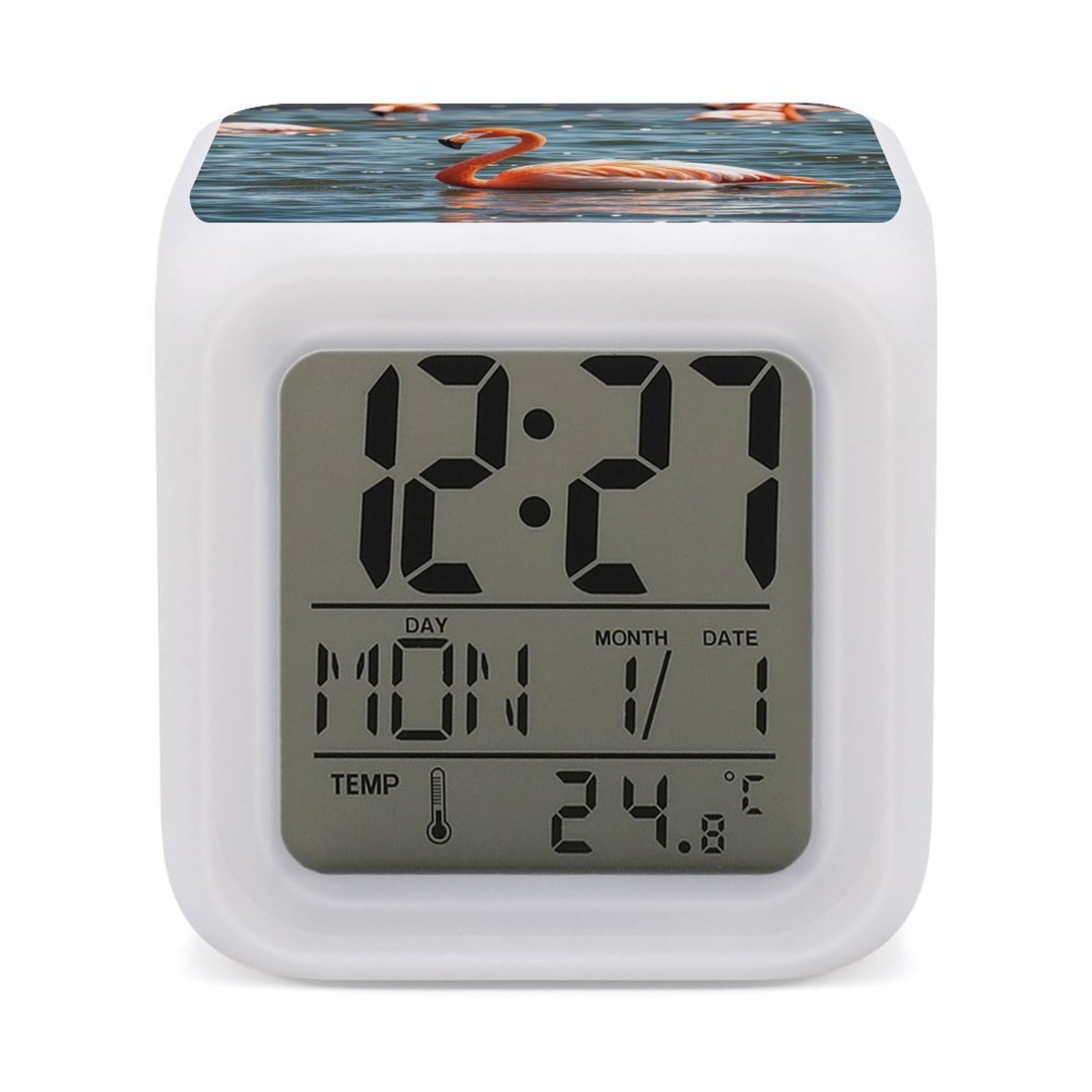 LZQPOEAS Flamingo Alarm Clock Desk Clock with 7 Color Changing Night Light Digital Clocks with Temperature Display Sleep Training and Sound Machine for Heavy Sleeper
