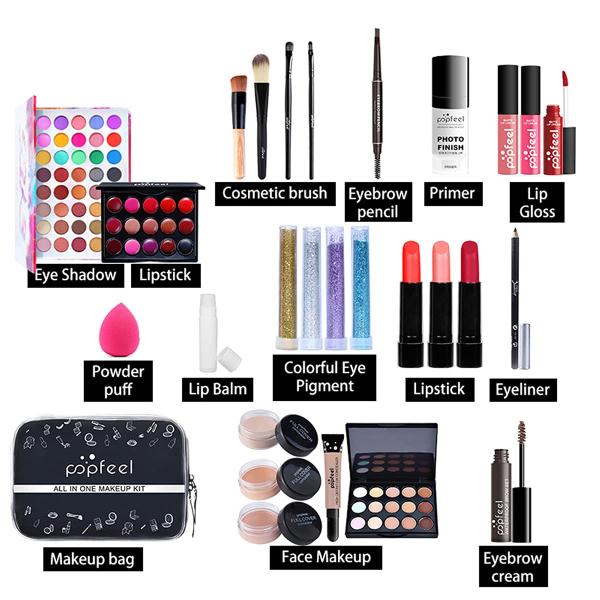 27 Piezas Juego de Maquillaje Set Estuche de Maquillaje Paleta Kit - Belleza Cosmético de Caja Belleza Juego de Regalos pour Ojo, Cara, Labio y Ceja Make-up