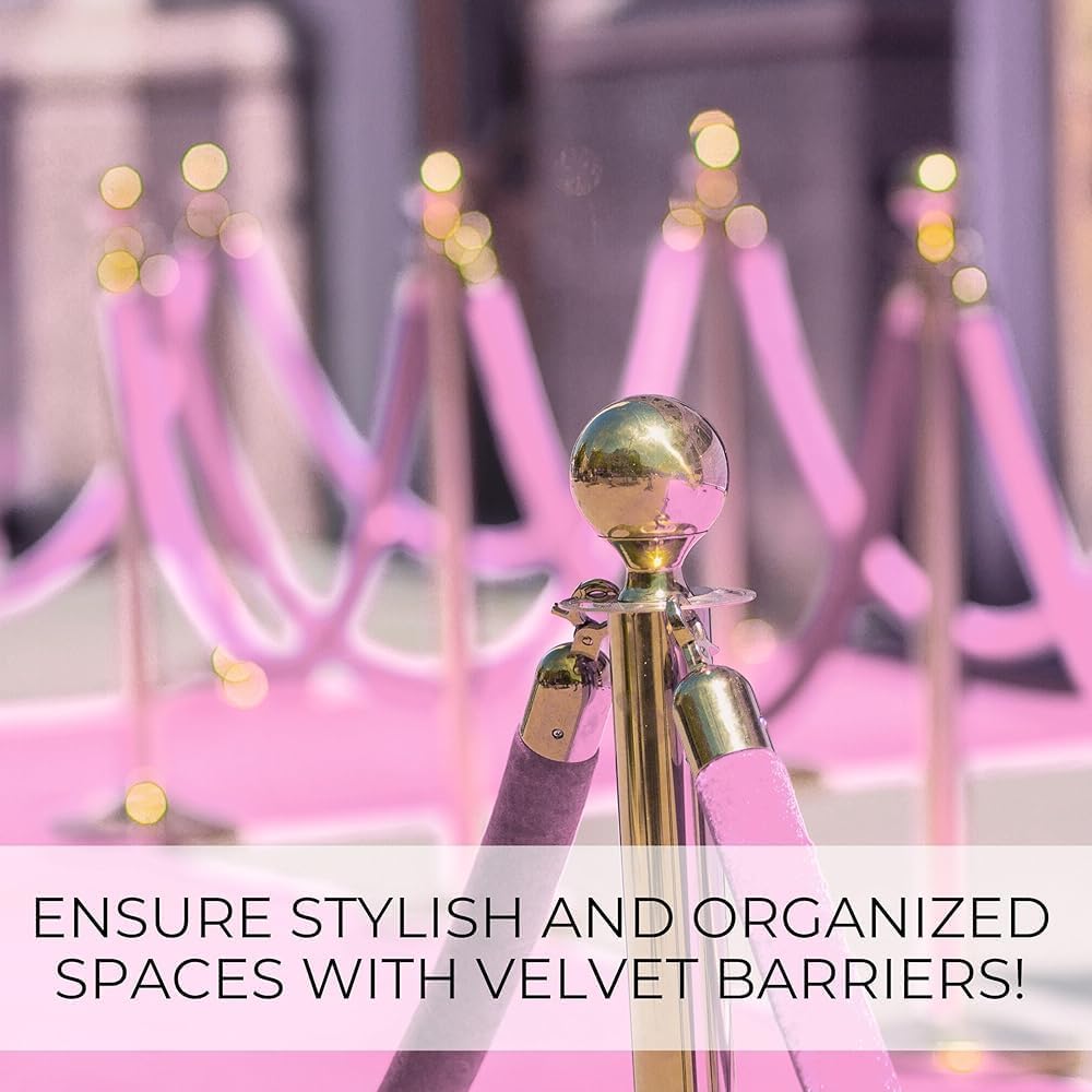 Velvet Stanchion Rope 5ft - Premium Crowd Control Barrier with Gold Plated Hook, Ideal for Events, Theaters, and Grand Openings, Elegant Safety Solution