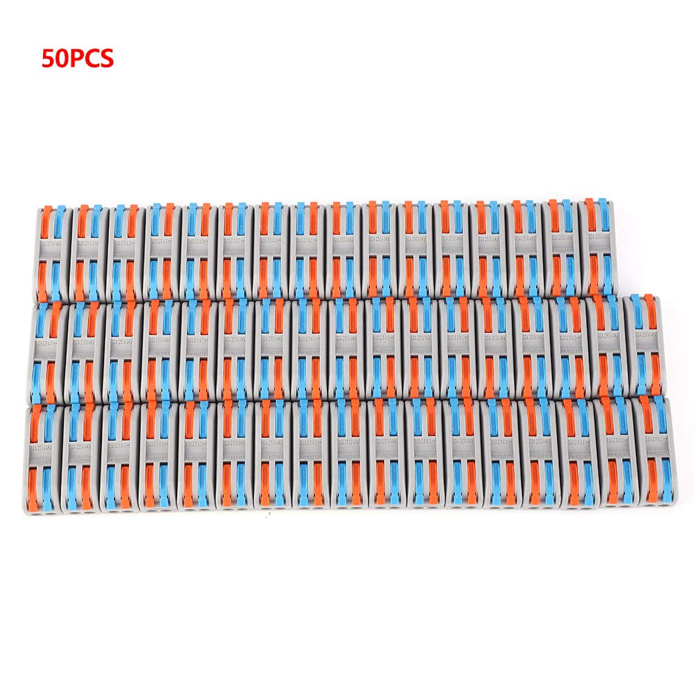 50PCS Splicing Wire Connectors Wiring Terminals 2 Conductor 11-28AWG Compact Conductor Lever Nut Colorful Wire Supplies