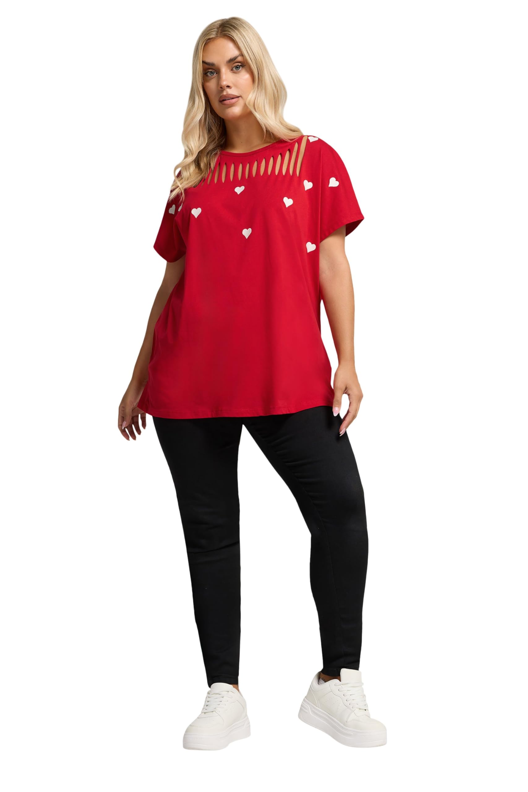 Yours Women's Red Heart Print Slash Detail Top Size 26-28