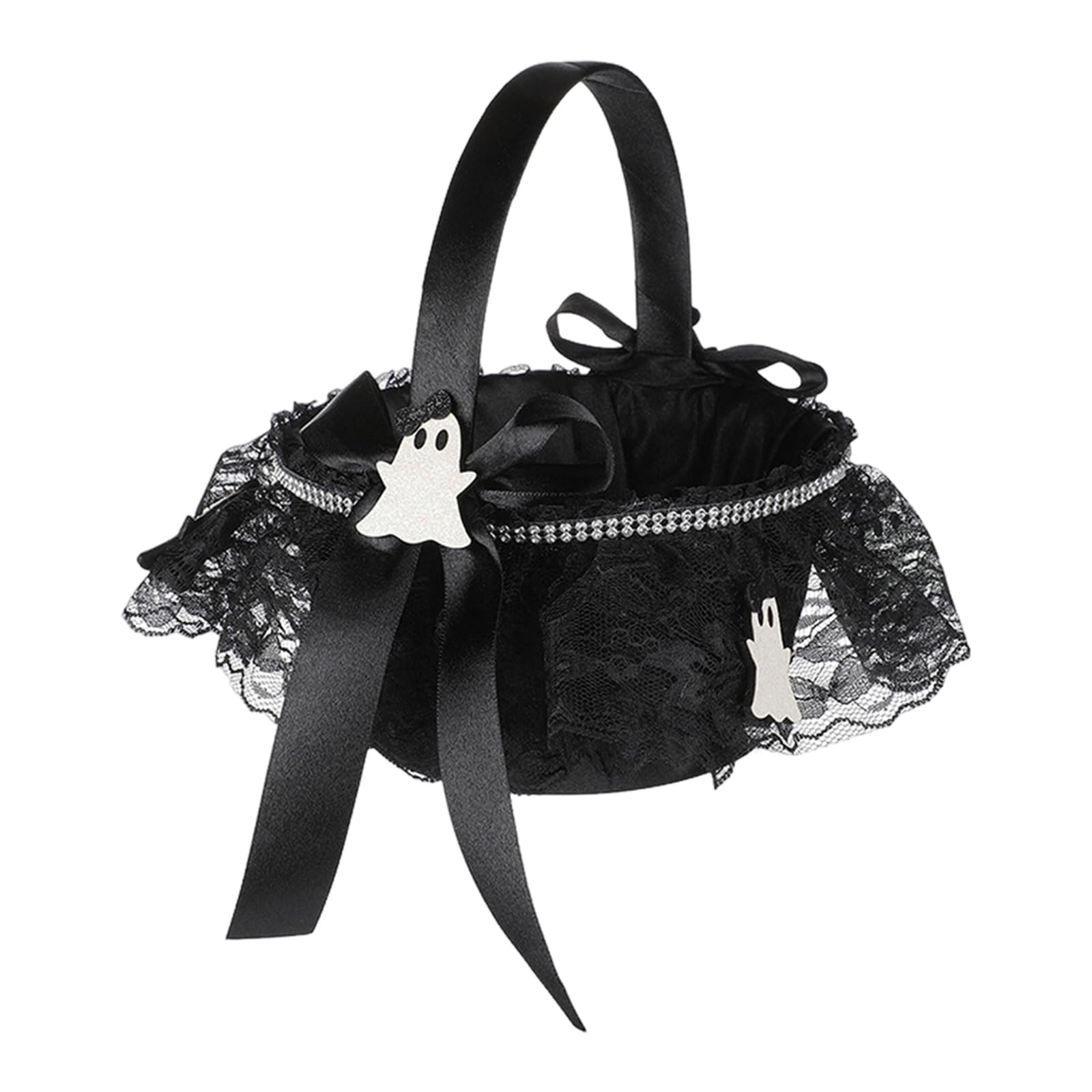 Jazuaiao Weight Fabric Woven Gothic Flower Basket Skull Embellished Candy Holder Basket for Kids Halloween Party Table Centerpieces Dark Flower