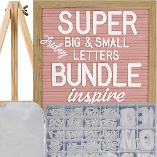 Pink Letter Board 10x10in Changeable Felt Letter Board with Letters White 3/4” & 2” Precut & Sorted in Organizer + Script Cursive Words, Message Board, Baby Announcement Sign Pregnancy Milestones Gift
