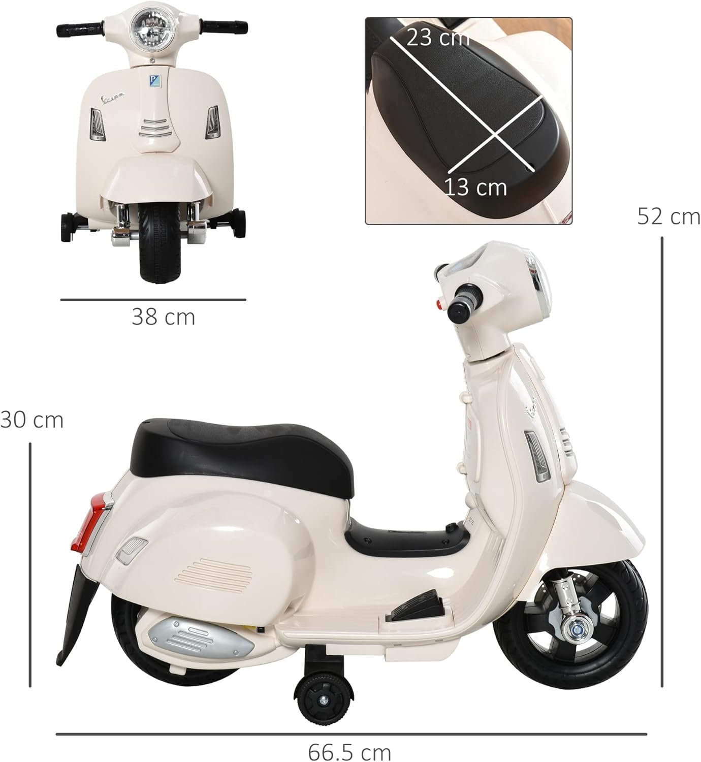 Moto Elettrica per Bambini Vespa Elettrica Per Bambini 1 Anno con Licenza Ufficiale Vespa Batteria 6V, Fari e Clacson, per Bimbi da 18-36 mesi, (Bianco)
