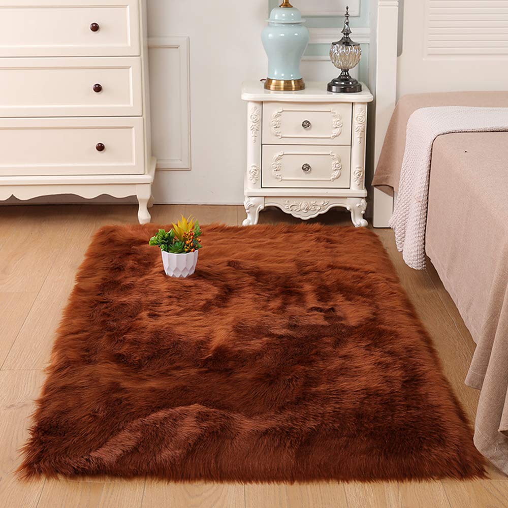 GueTTO Tappeto in finta pelliccia di agnello, a pelo lungo, finta pelliccia di agnello, tappeto per letto e divano, F, 70 x 120 cm