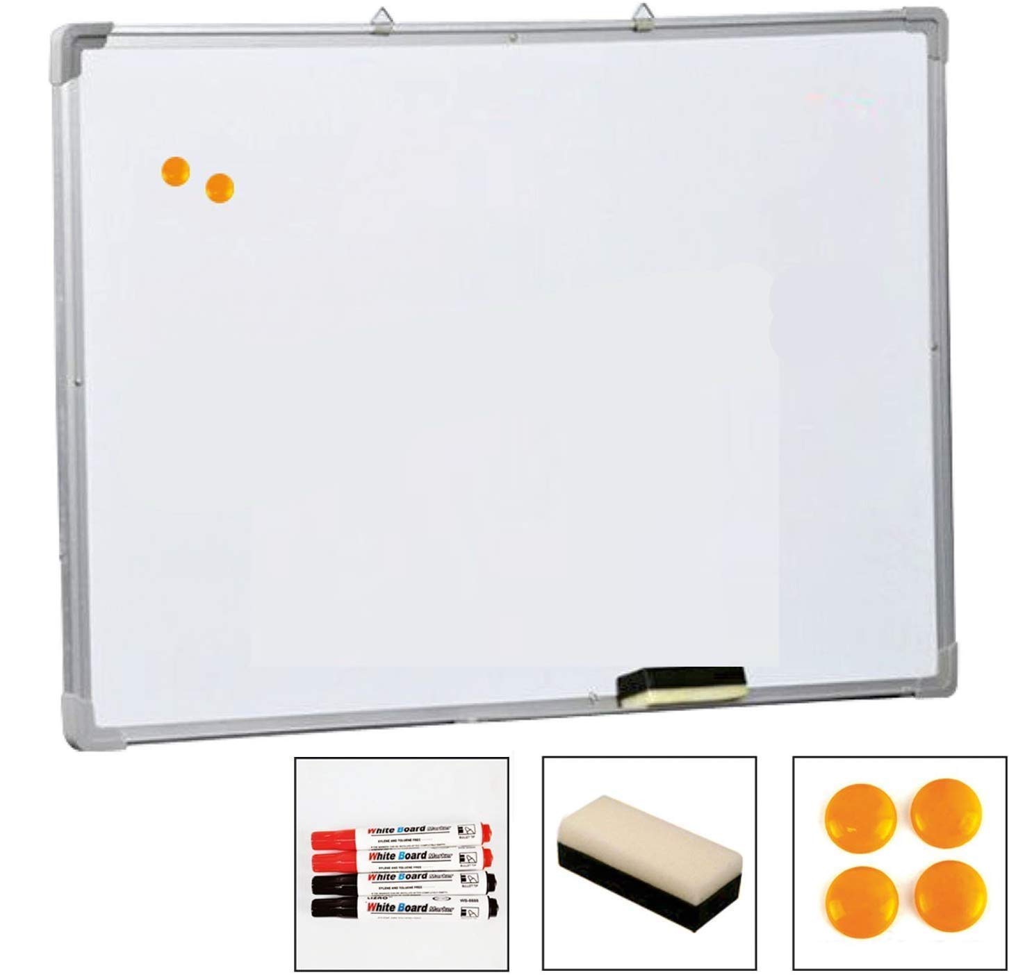 Whiteboard Wall mounted Magnetic Drywipe with 4 Pens, 4 Magnets & 1 Eraser