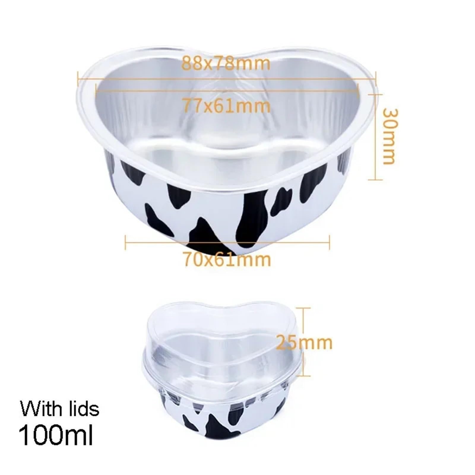 Moule Papier Muffin Lot de 50 caissettes à muffins jetables en aluminium 100 ml forme cœur avec couvercle(Yellow)