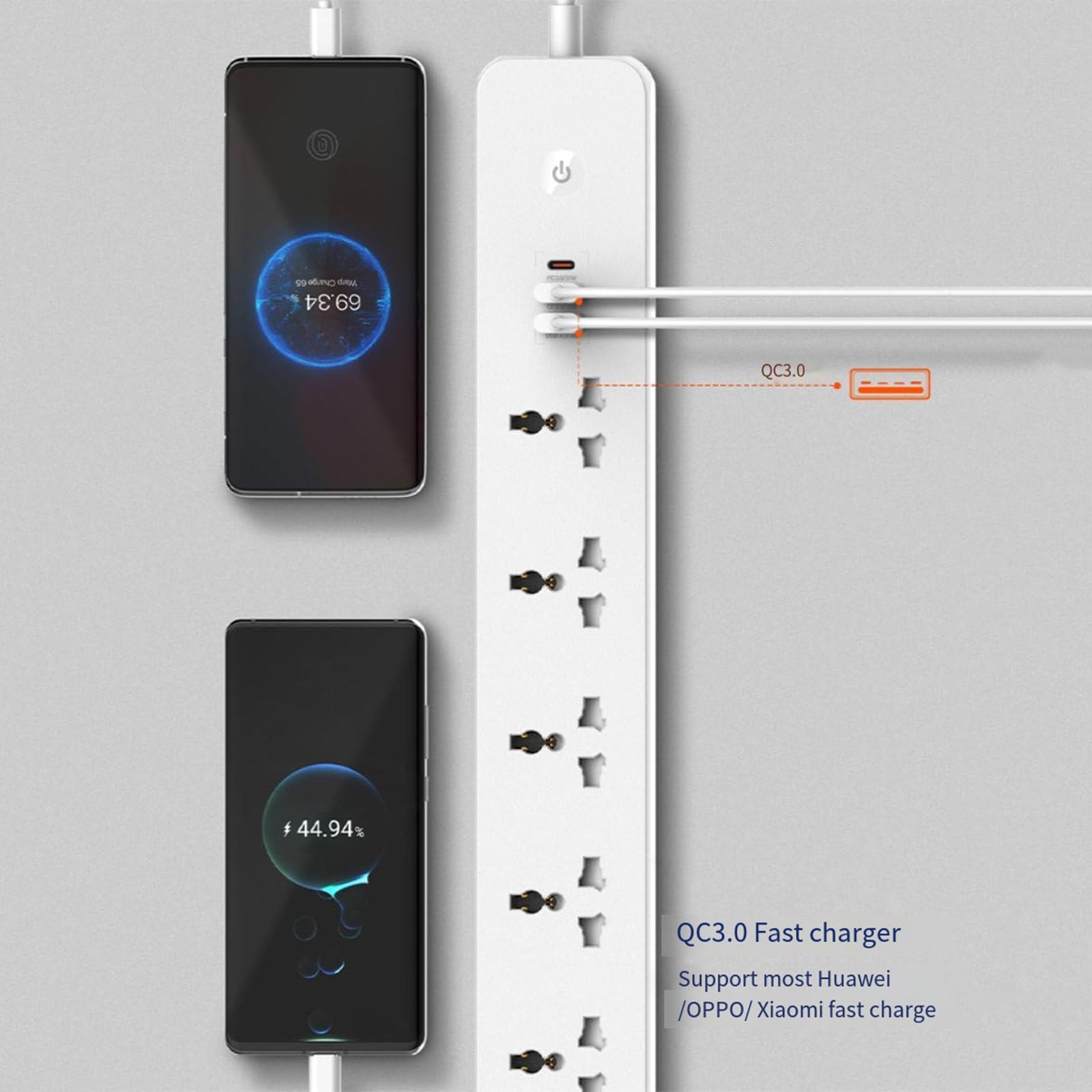 Multipresa 8 in 1 con 5 prese CA + 2 USB + 1 TypeC, protezioni multiple di sicurezza, uscita di identificazione intelligente