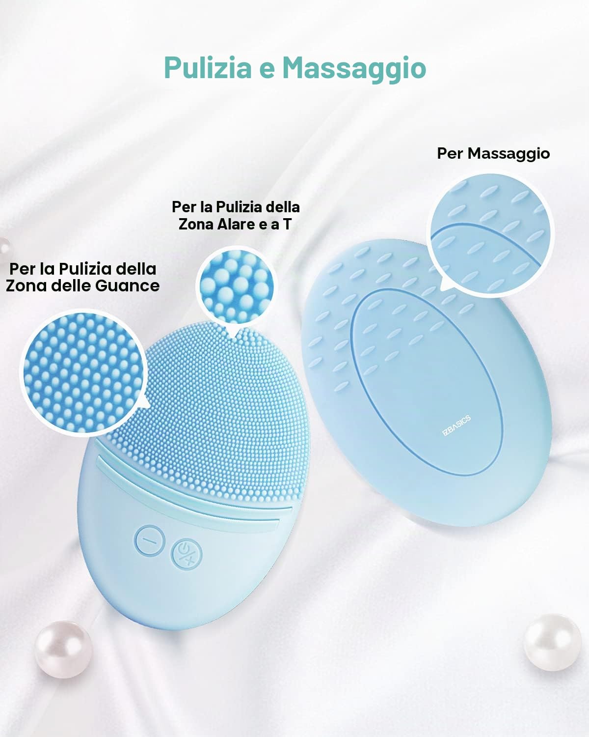 EZBASICS Facial Cleansing Brush, Waterproof, Ultrasonic Vibrating Deep Cleansing, Gentle Exfoliation and Massage(Blue) 1 Pack+5 Speed Settings