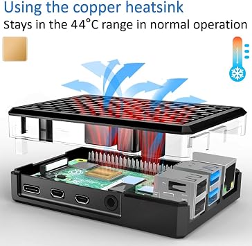 Miuzei Case for Raspberry Pi 4 Model B 4GB 8GB Aluminum Passive Cooling | Copper Heatsink for CPU, Built-in Cool Column, Quiet & Fanless, Dust-proof, 2-Layer Design, RPi 4 Cooler for Desktop Office