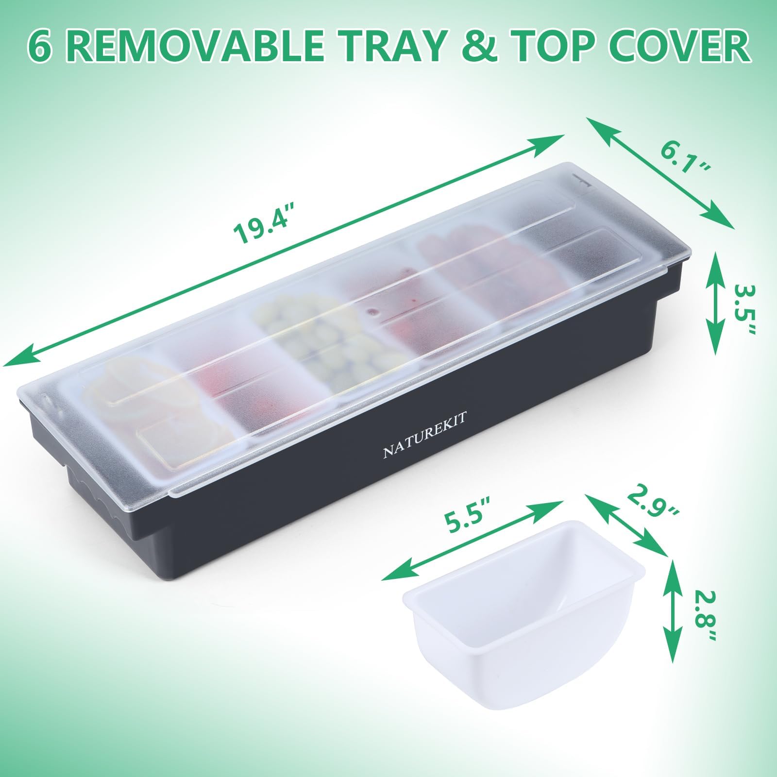 Contenedor de condimentos refrigerado por hielo, organizador de verduras y condimentos con tapa, 6 compartimentos extraíbles grandes, bandeja de guarnición refrigerada para camareros y